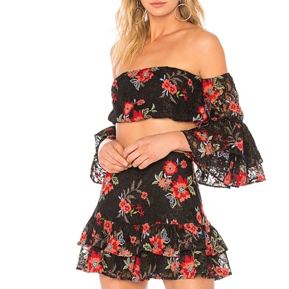 NWT Lovers + Friends Ellie Floral Ruffle Crop Top in Sunset Size Small